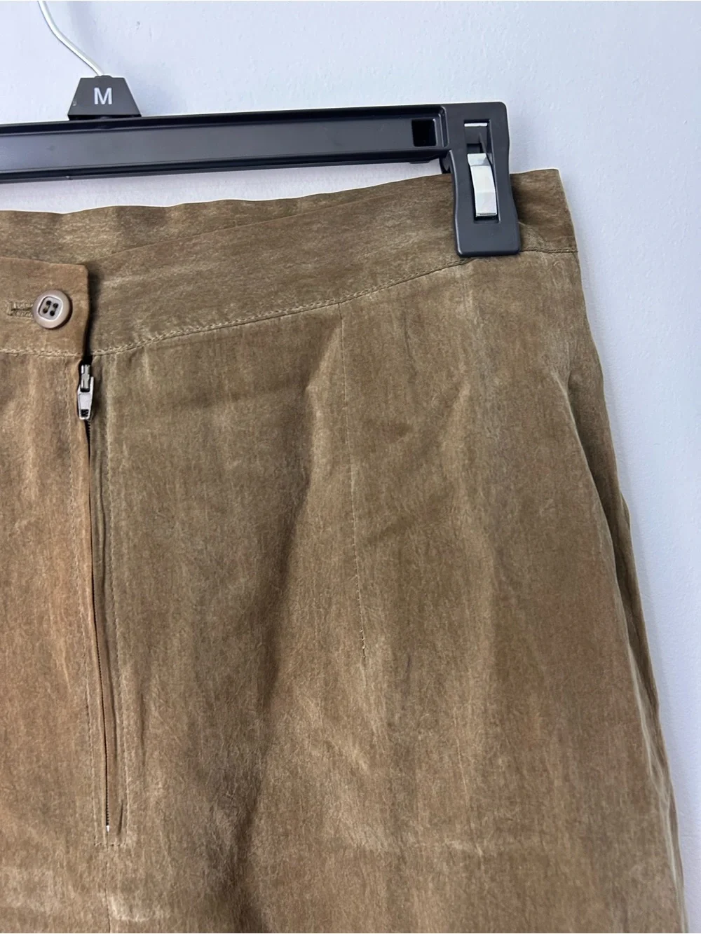 Vtg Ellen Figg 12P Petite Suede Olive Green Brown Mini Pencil Straight Skirt